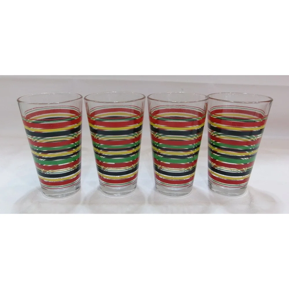 4 Fiesta Ware HLC Coordinates Striped 16oz. Glasses Tumblers Red Blue Green
